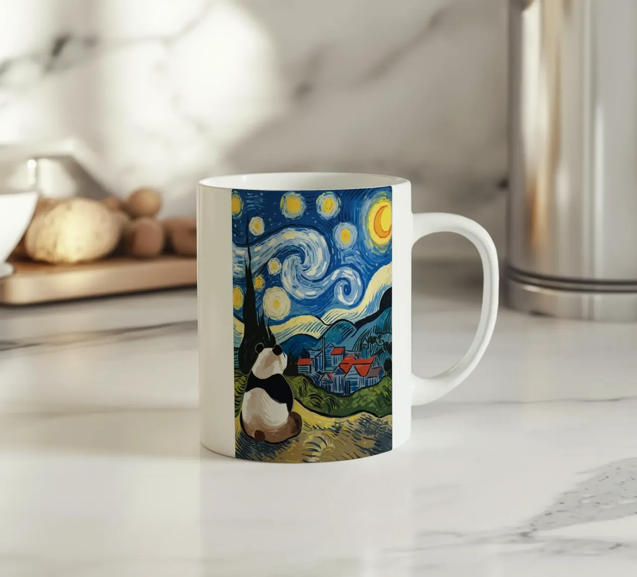 panda cielo stellato luna crescente tazza in ceramica da Kirsten C Nolan