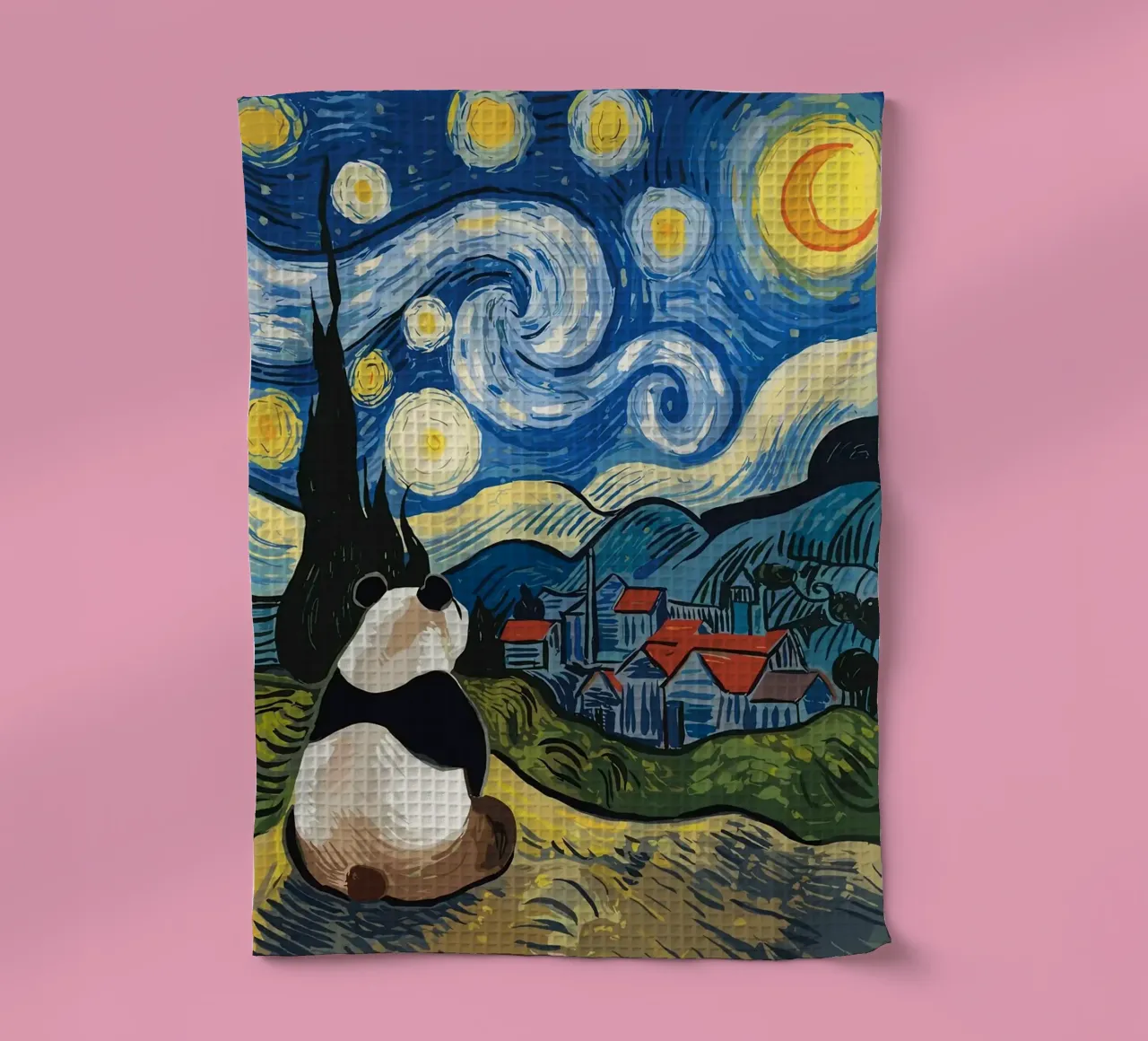 panda cielo stellato luna crescente canovaccio da cucina da Kirsten C Nolan