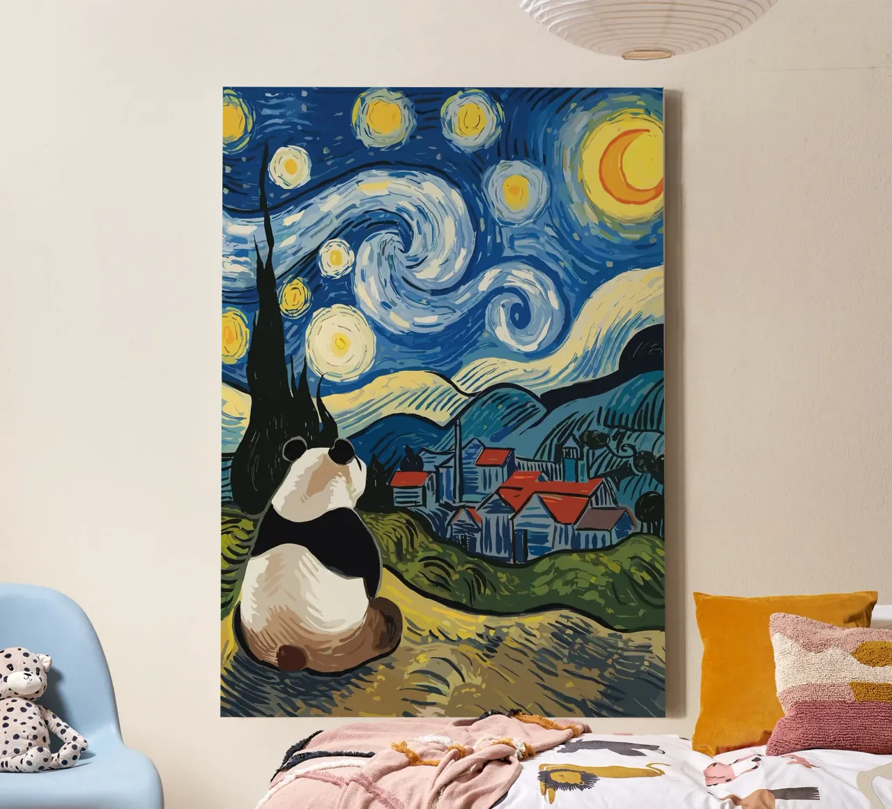 panda cielo stellato luna crescente tela con Cornice a cassetta da Kirsten C Nolan