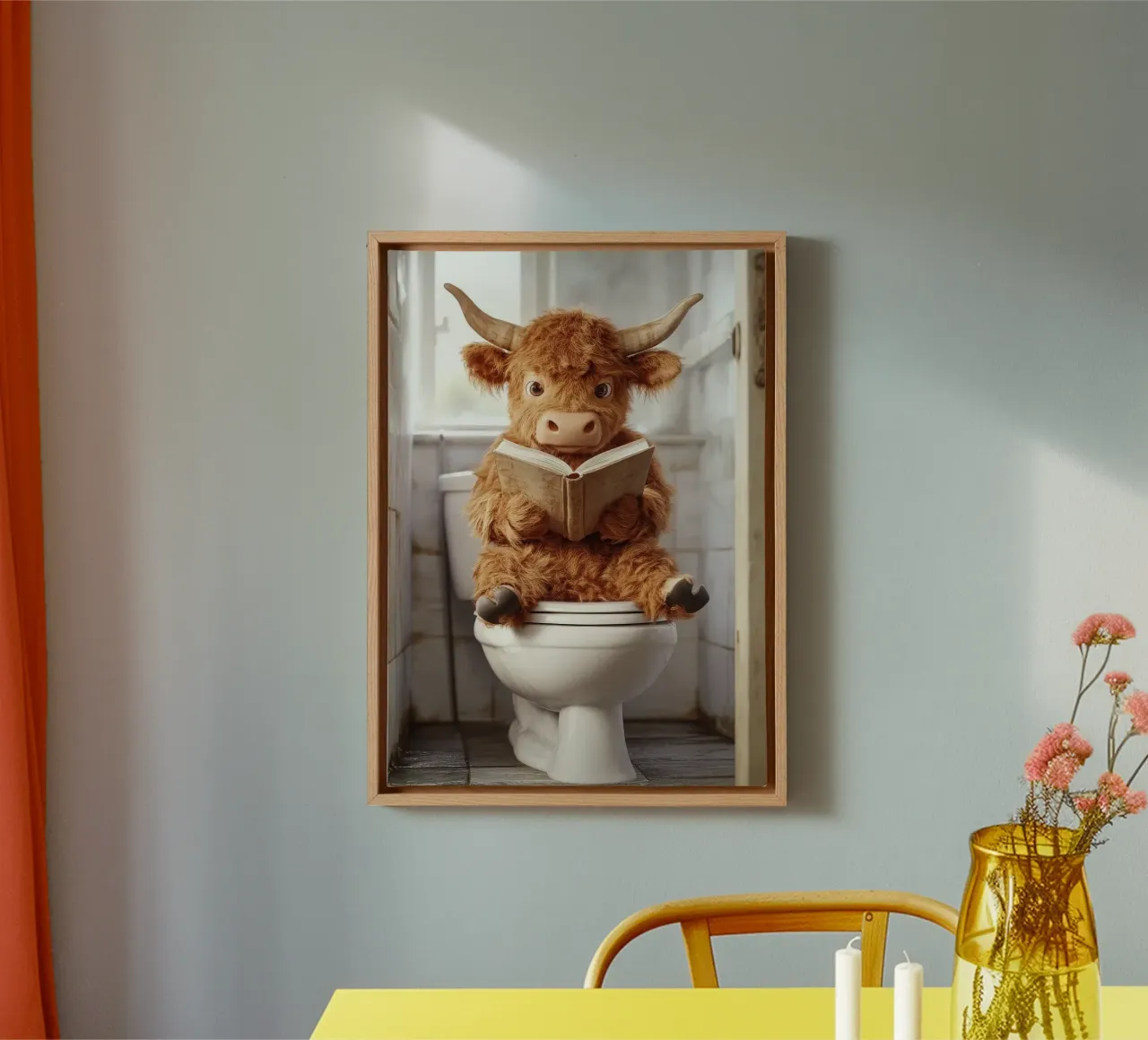 libro del bagno del gabinetto della mucca tela con Cornice a cassetta da Kirsten C Nolan