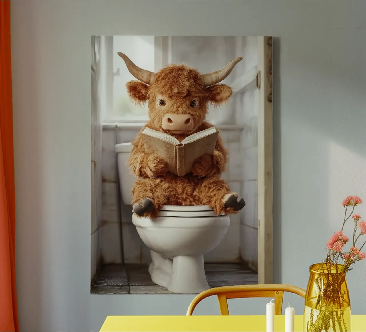 libro del bagno del gabinetto della mucca tela con Cornice a cassetta da Kirsten C Nolan