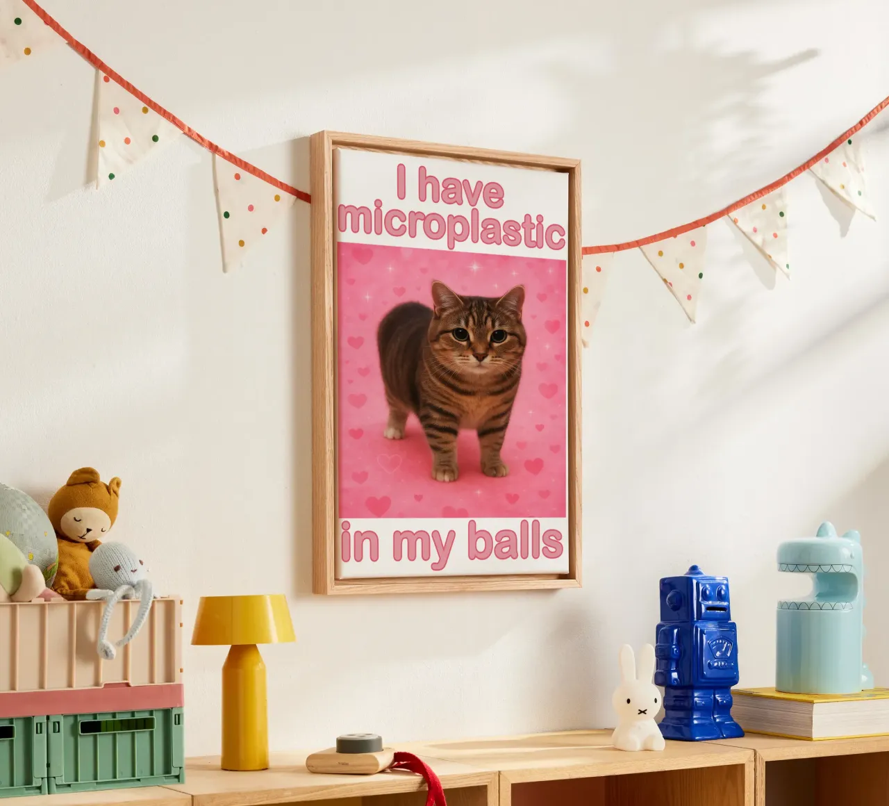 I Have Microplastics in my Balls Funny Cat art design canvas with Floater frame by the gondals