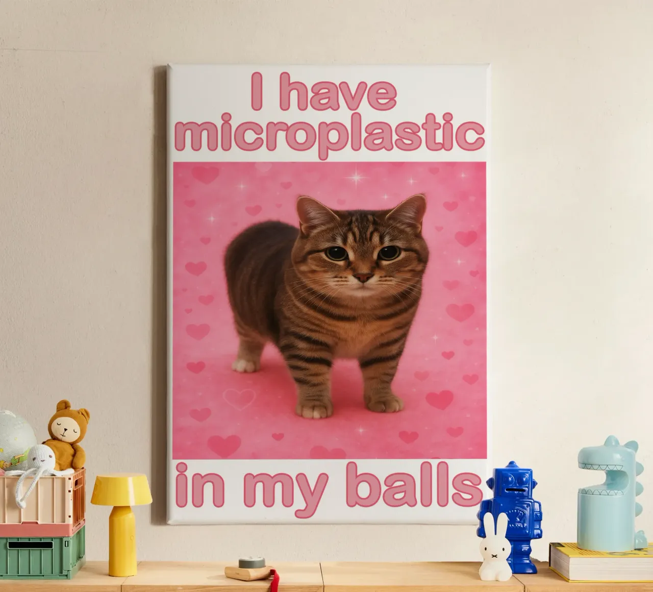 I Have Microplastics in my Balls Funny Cat art design canvas with Floater frame by the gondals