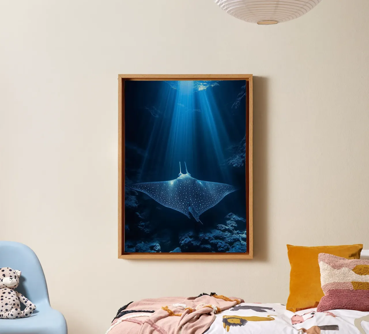 Mantarochen Unterwasser Ozean Leinwand mit Schattenfugenrahmen von James Isaac Jackson