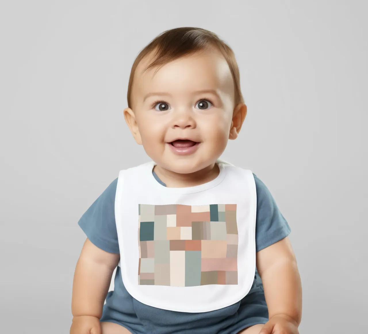abstract geometric pattern featuring soft pastel shades baby bib by DesignDoodle