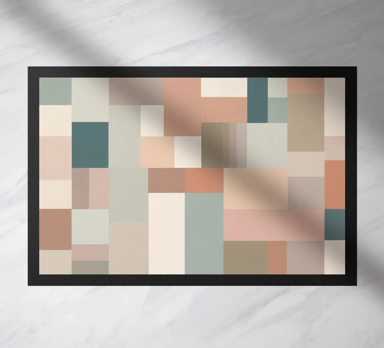 abstract geometric pattern featuring soft pastel shades doormat by DesignDoodle