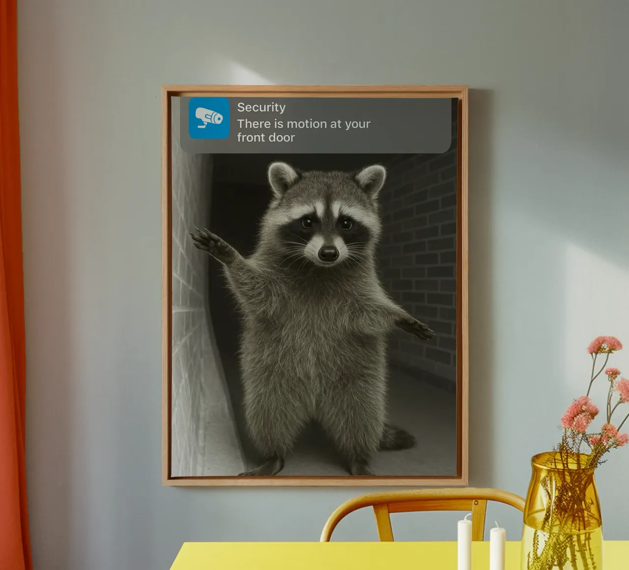 Ring Raccoon with Motion goofy cat Funny Art Design canvas with Floater frame by the gondals