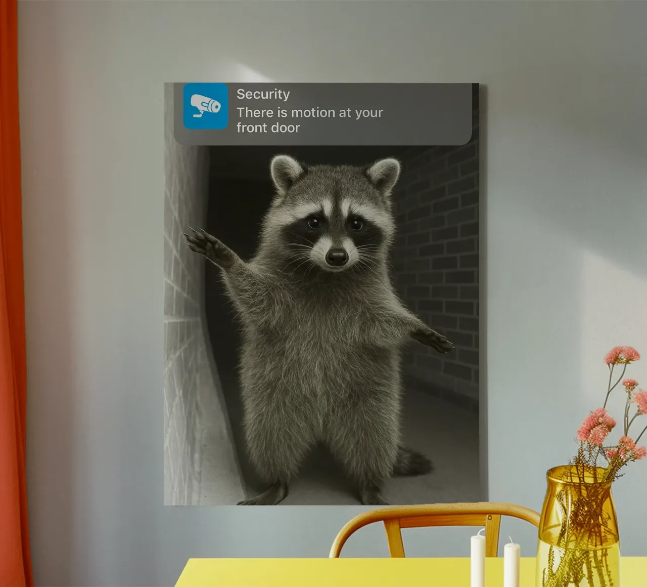 Ring Raccoon with Motion goofy cat Funny Art Design canvas with Floater frame by the gondals