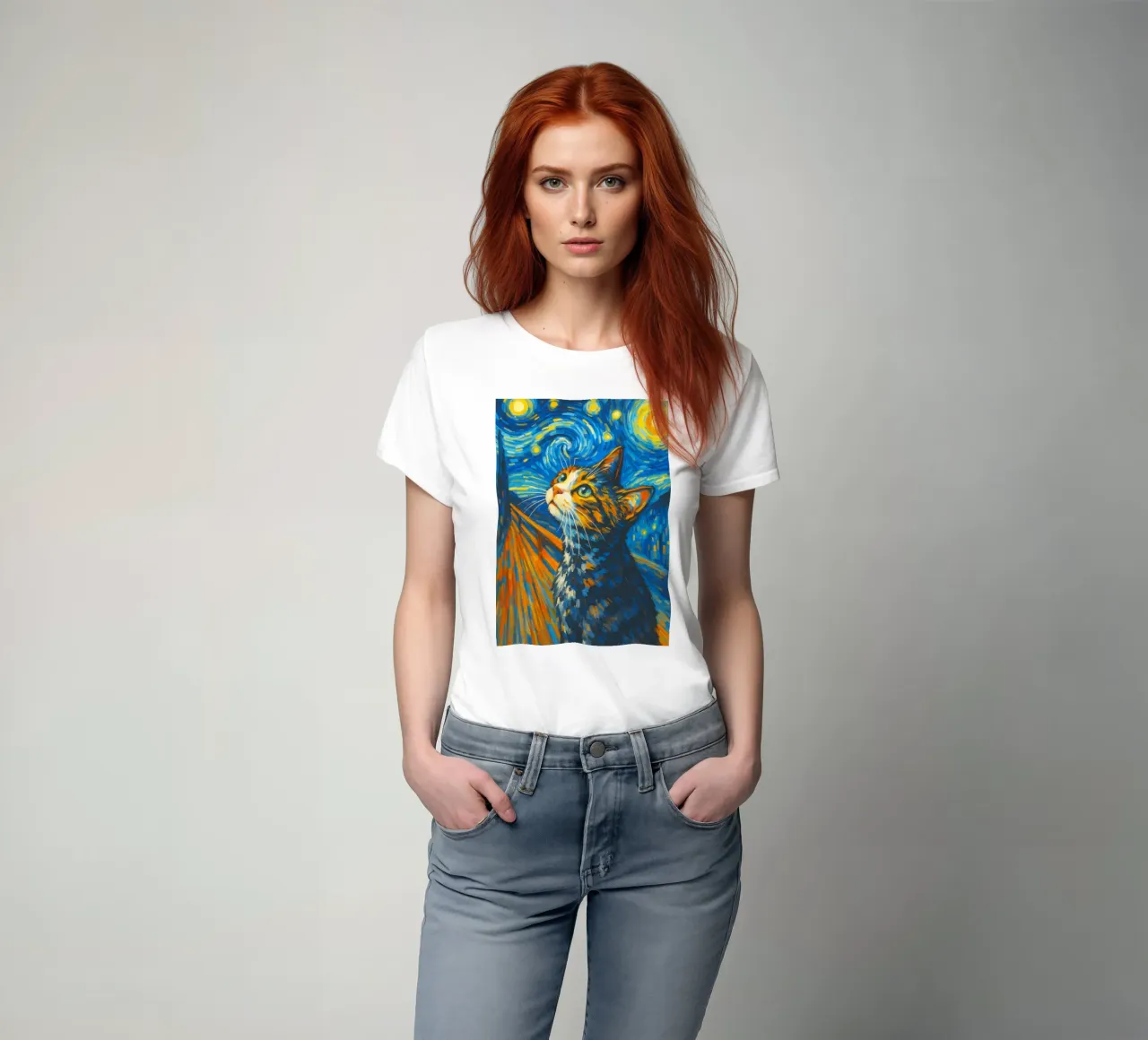 Sternennacht Katze Lustiges Tier Kunst Design T-Shirt von the gondals