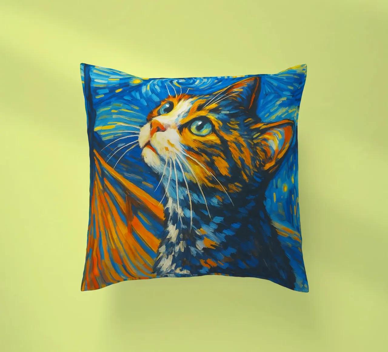 Starry Night Cat Funny Animal Art Design decorative cushion by the gondals