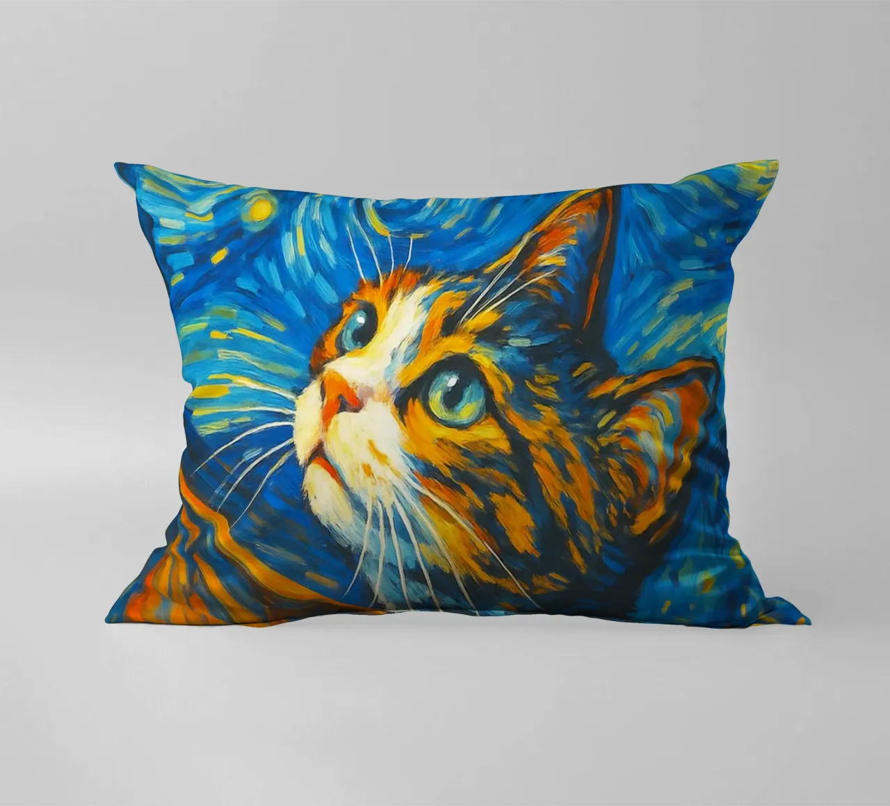 Starry Night Cat Funny Animal Art Design decorative cushion by the gondals