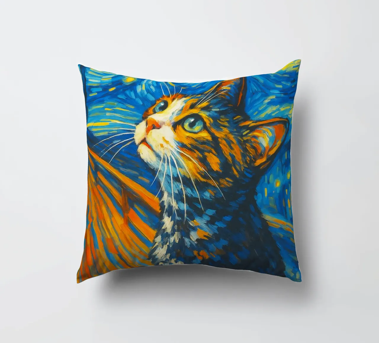Starry Night Cat Funny Animal Art Design decorative cushion by the gondals
