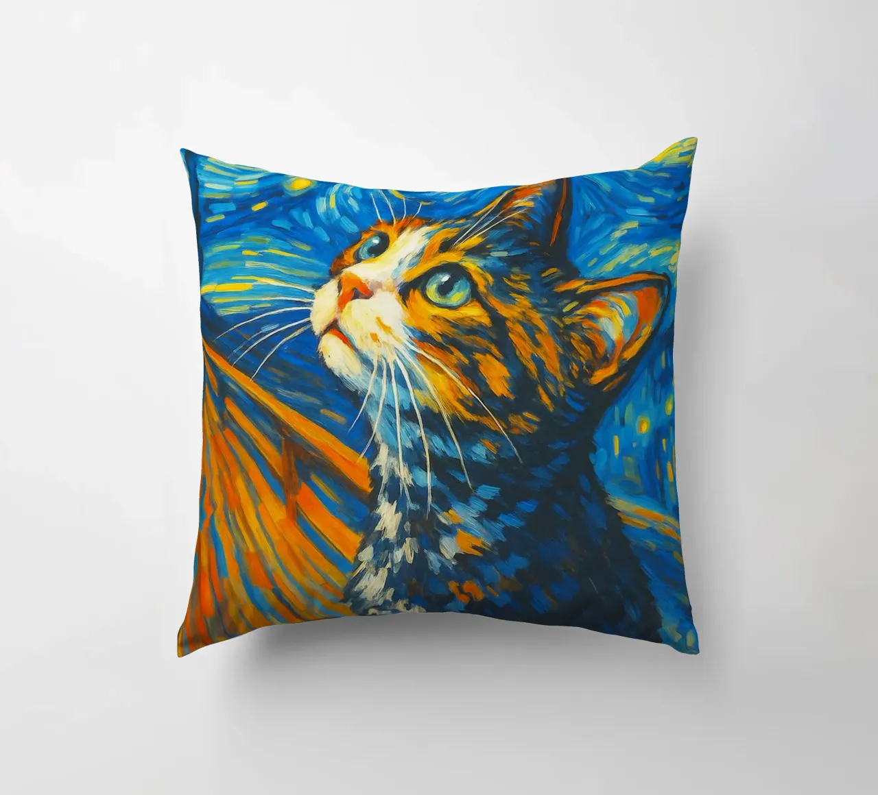 Starry Night Cat Funny Animal Art Design decorative cushion by the gondals