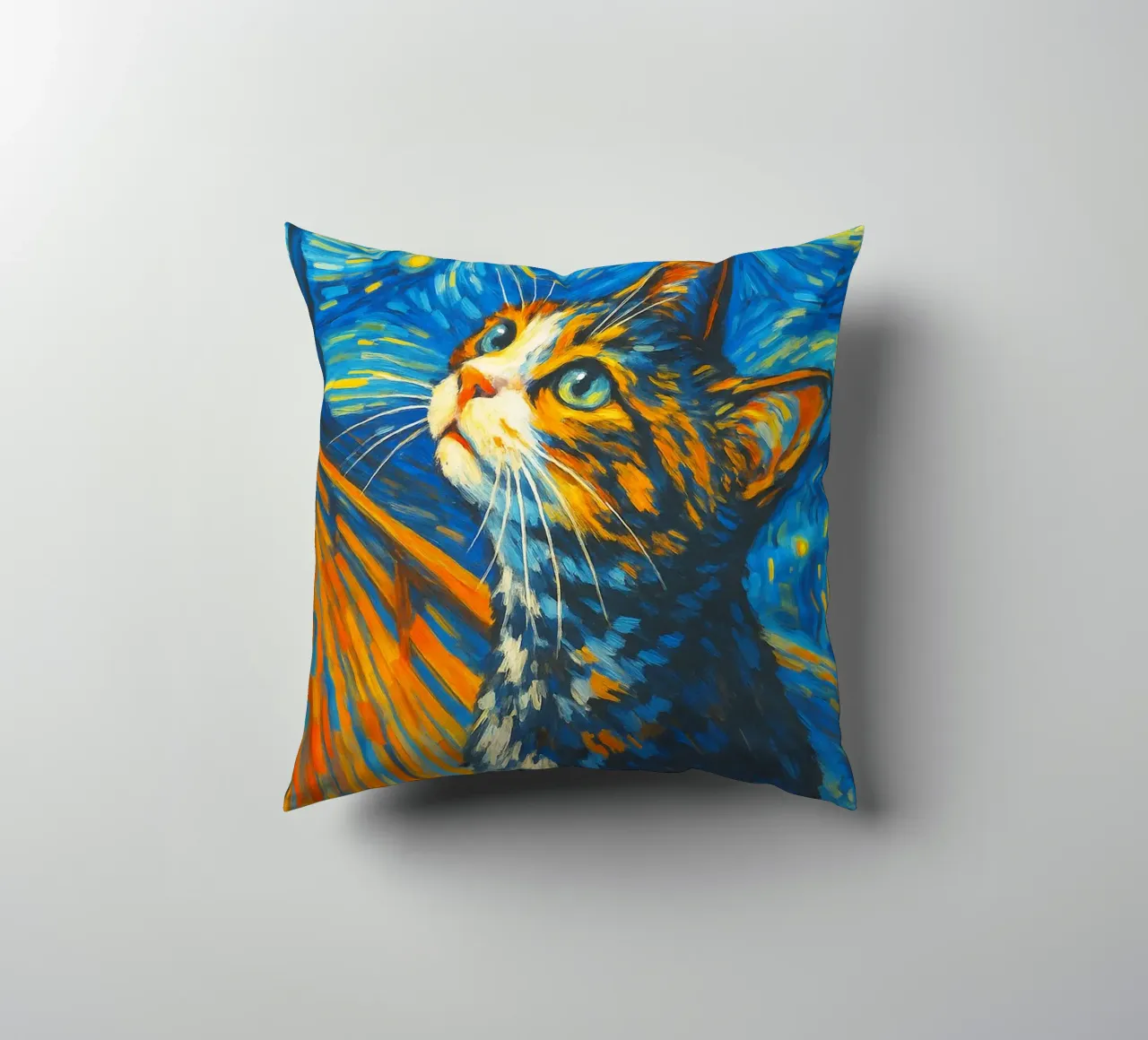 Starry Night Cat Funny Animal Art Design decorative cushion by the gondals