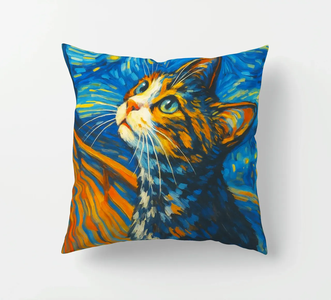 Starry Night Cat Funny Animal Art Design decorative cushion by the gondals
