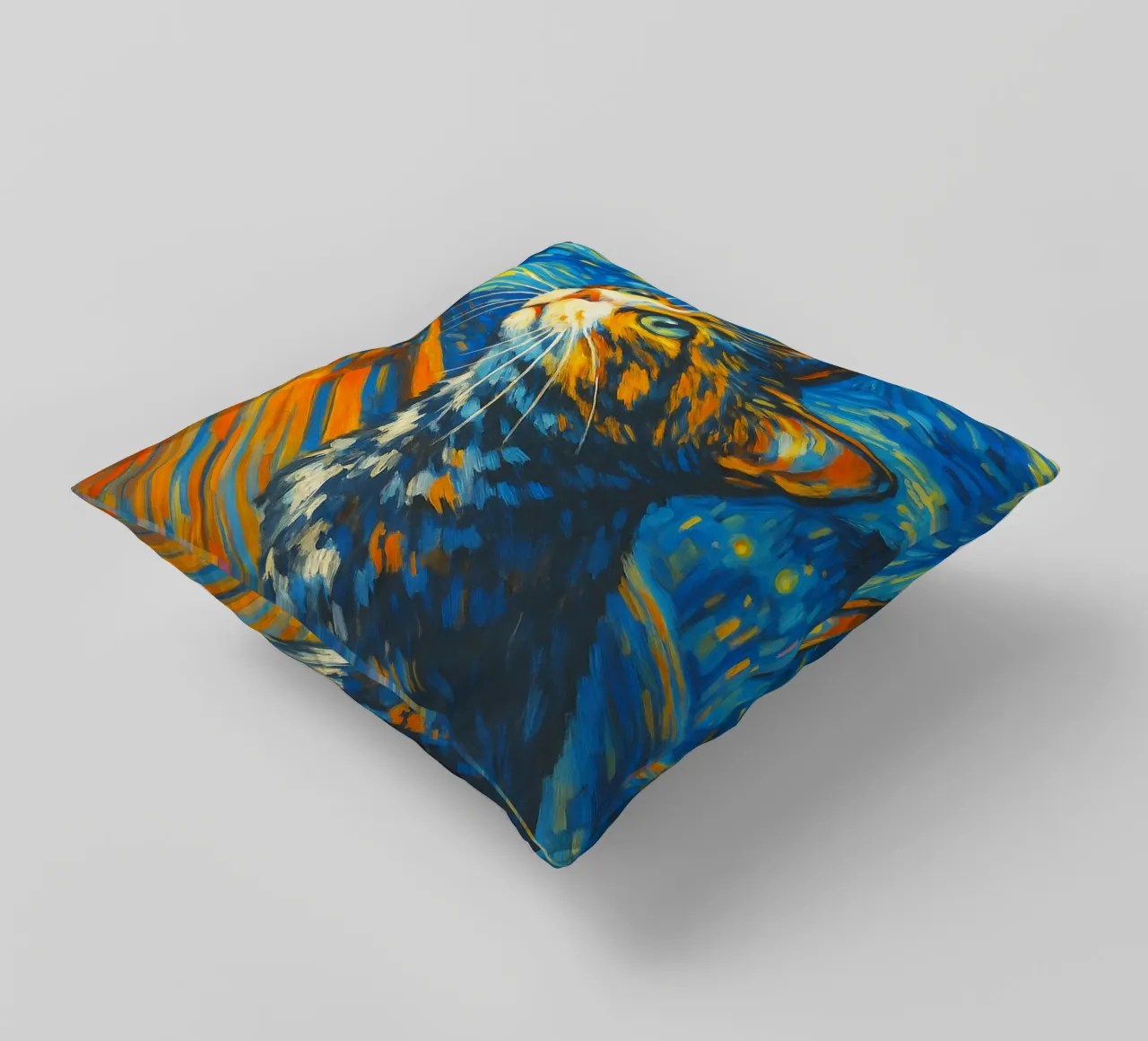 Starry Night Cat Funny Animal Art Design decorative cushion by the gondals