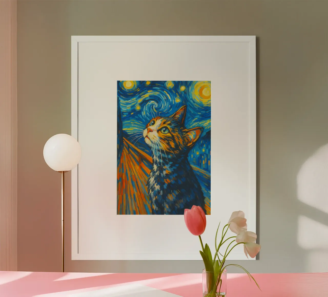 Gatto notturno stellato Divertente disegno d'arte animale poster da the gondals