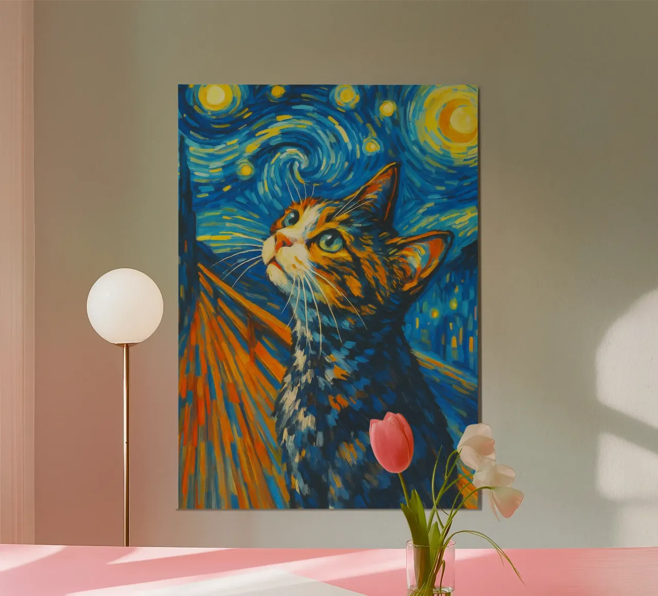 Gatto notturno stellato Divertente disegno d'arte animale poster da the gondals