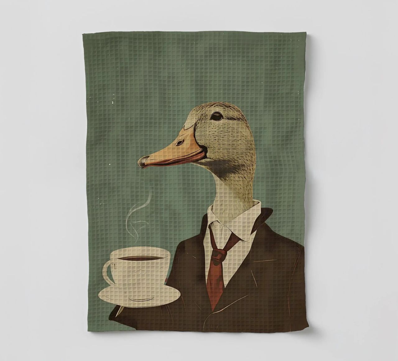 tazza da caffè con testa d'anatra canovaccio da cucina da RJ Peterson-Animal