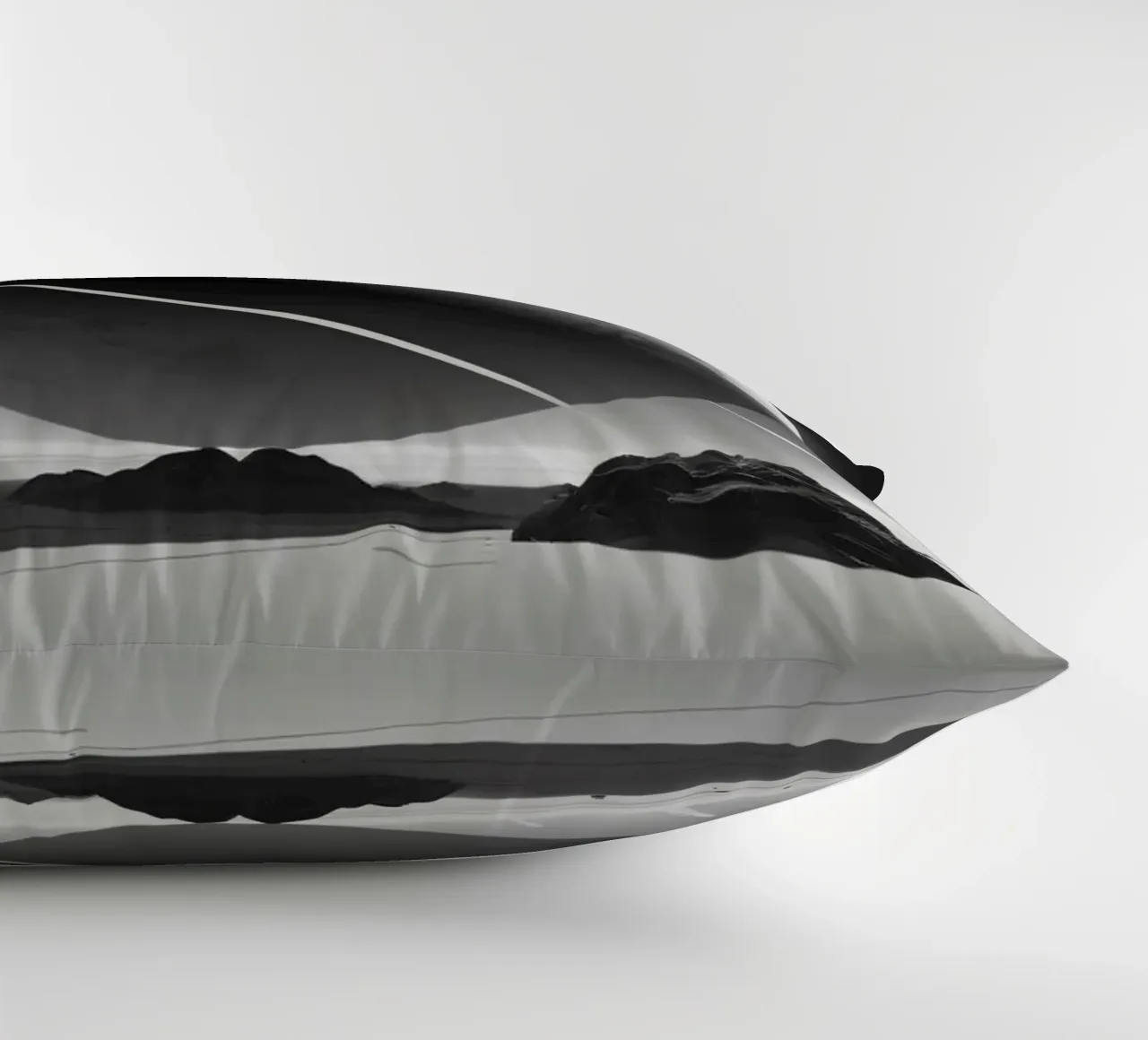 planet with rings hovering over a desolate landscape under a decorative cushion by DesignDoodle