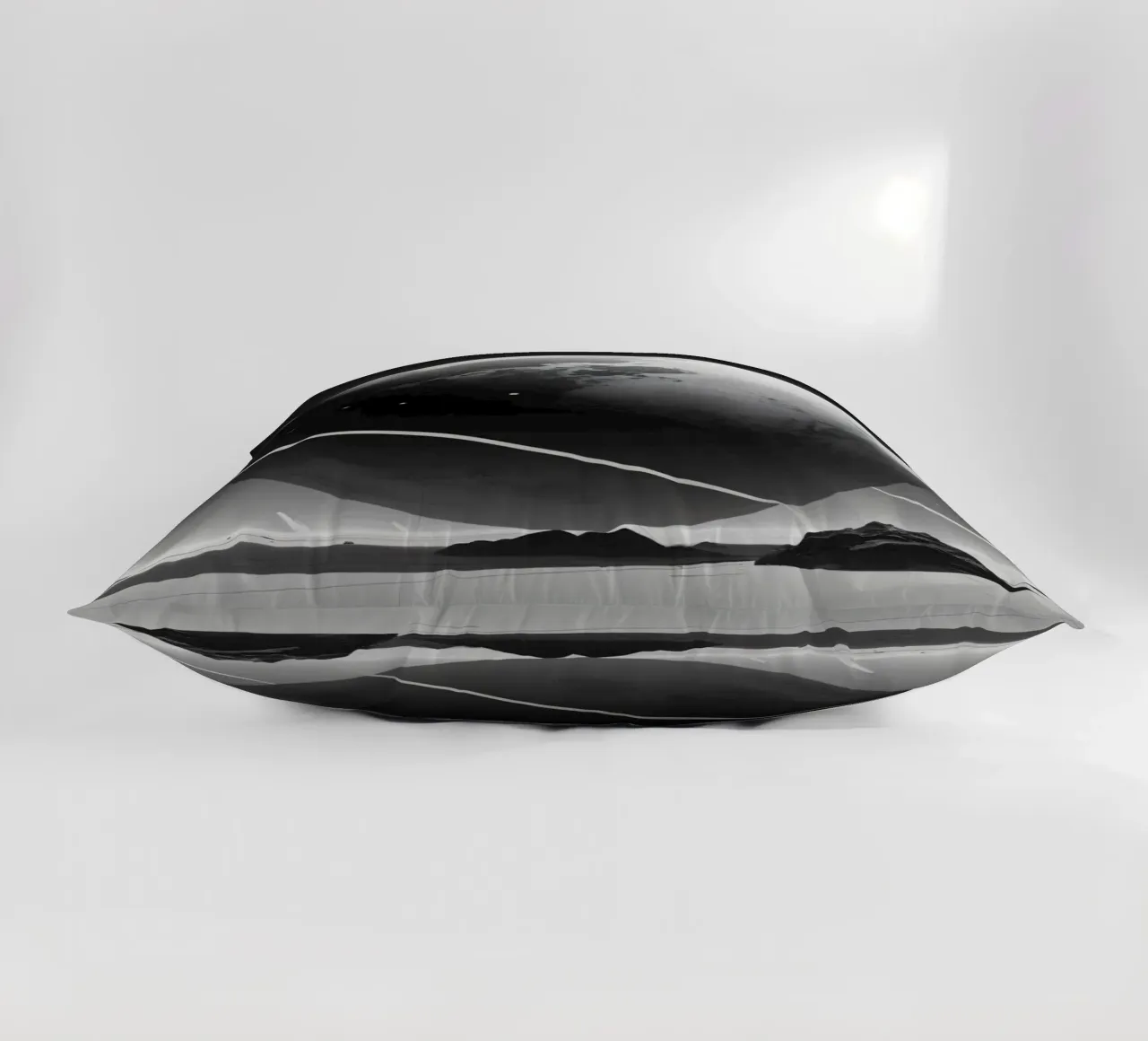 planet with rings hovering over a desolate landscape under a decorative cushion by DesignDoodle