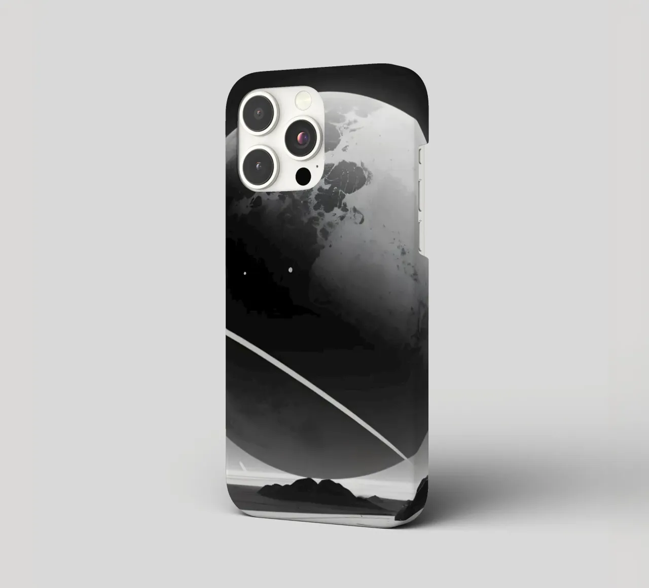 planet with rings hovering over a desolate landscape under a iphone case by DesignDoodle