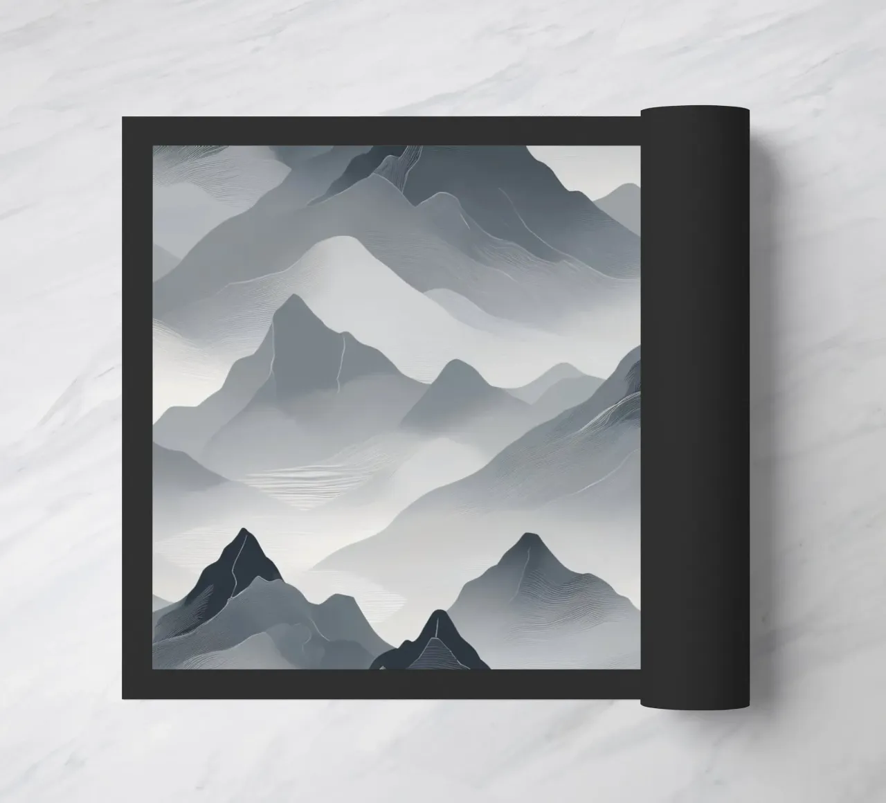 Stupefacente paesaggio montano monocromatico con strati di nebbia zerbino da DesignDoodle