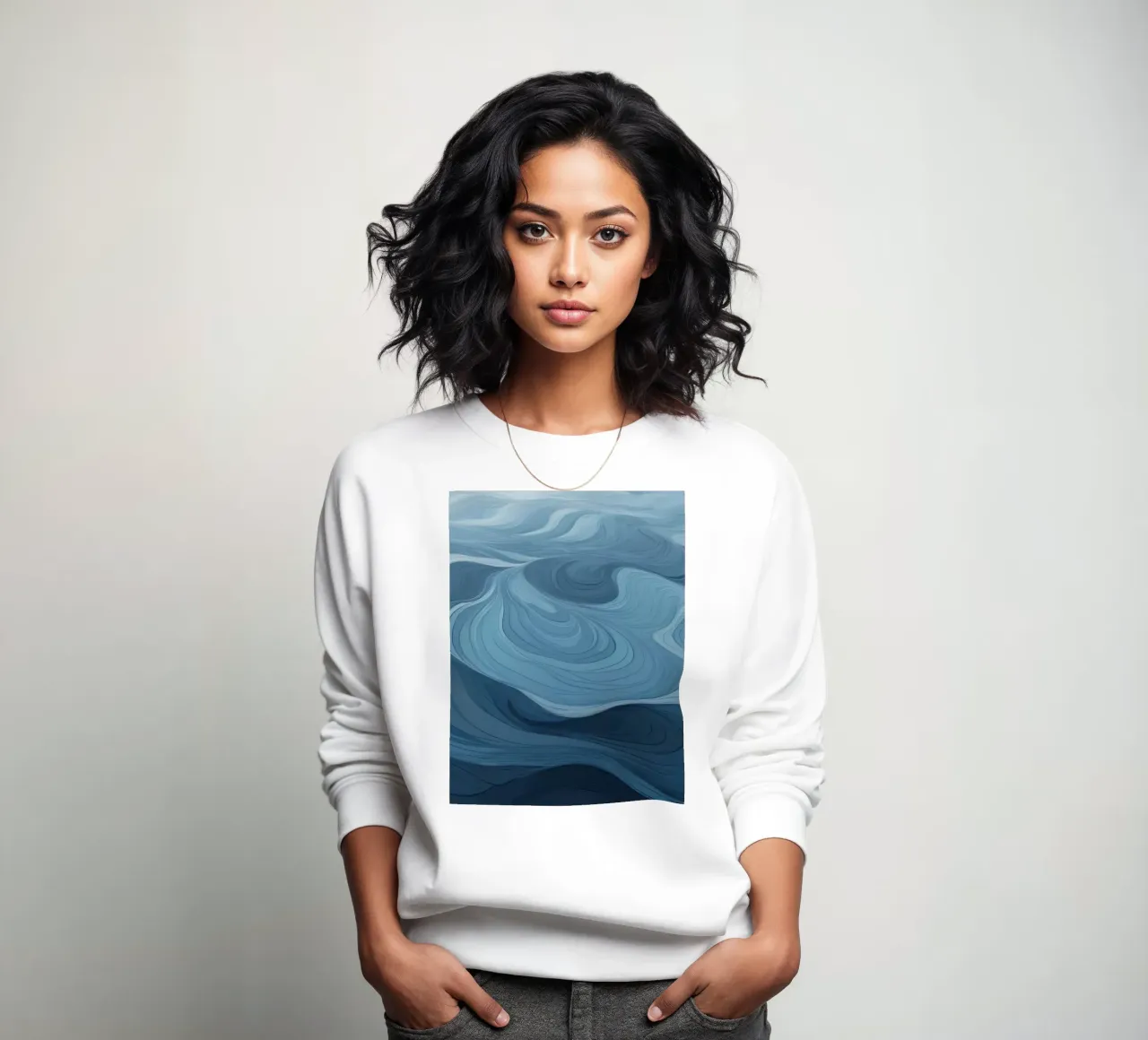 Captivating patterns of blue waves flowing together sweatshirt by DesignDoodle