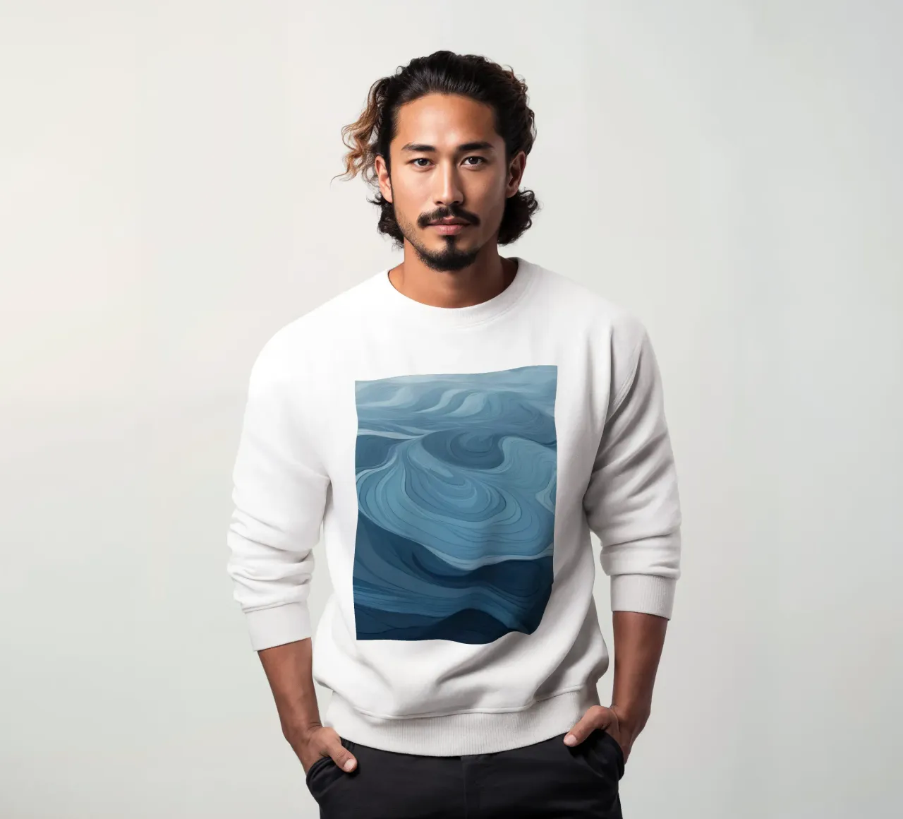 Captivating patterns of blue waves flowing together sweatshirt by DesignDoodle