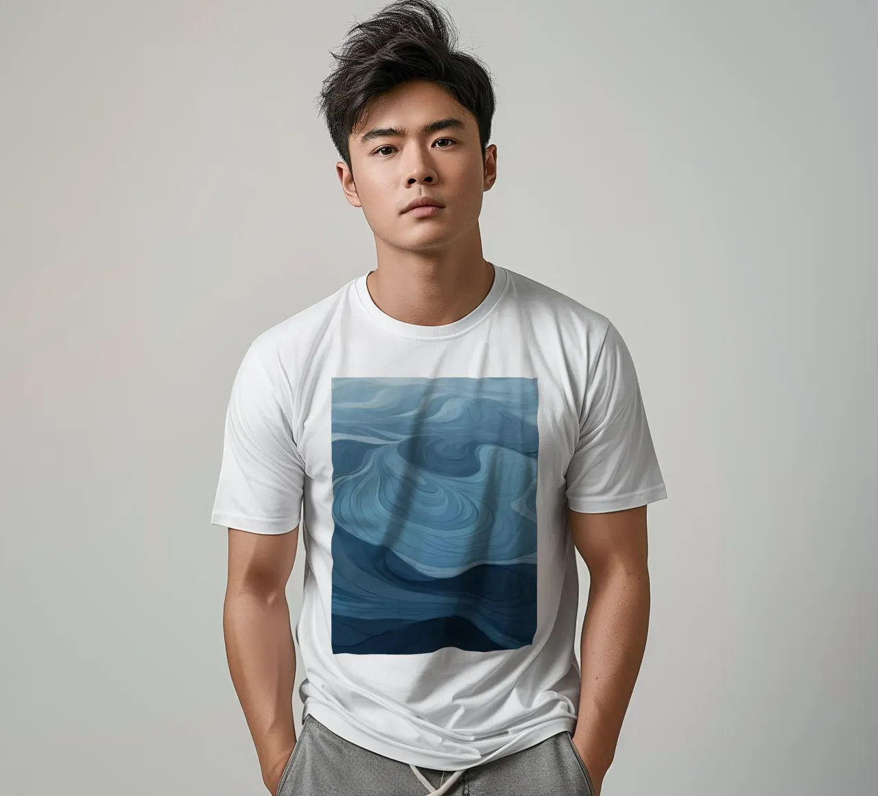 Captivating patterns of blue waves flowing together t-shirt by DesignDoodle