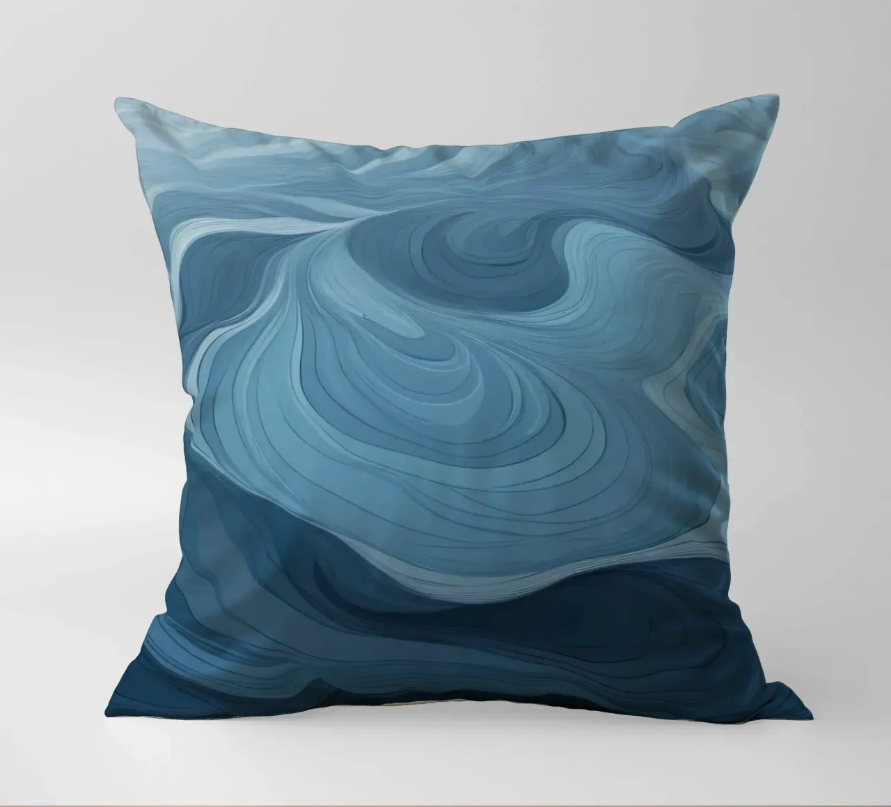 Captivating patterns of blue waves flowing together decorative cushion by DesignDoodle