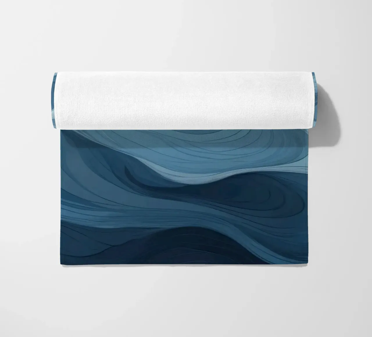 Captivating patterns of blue waves flowing together beach towel by DesignDoodle