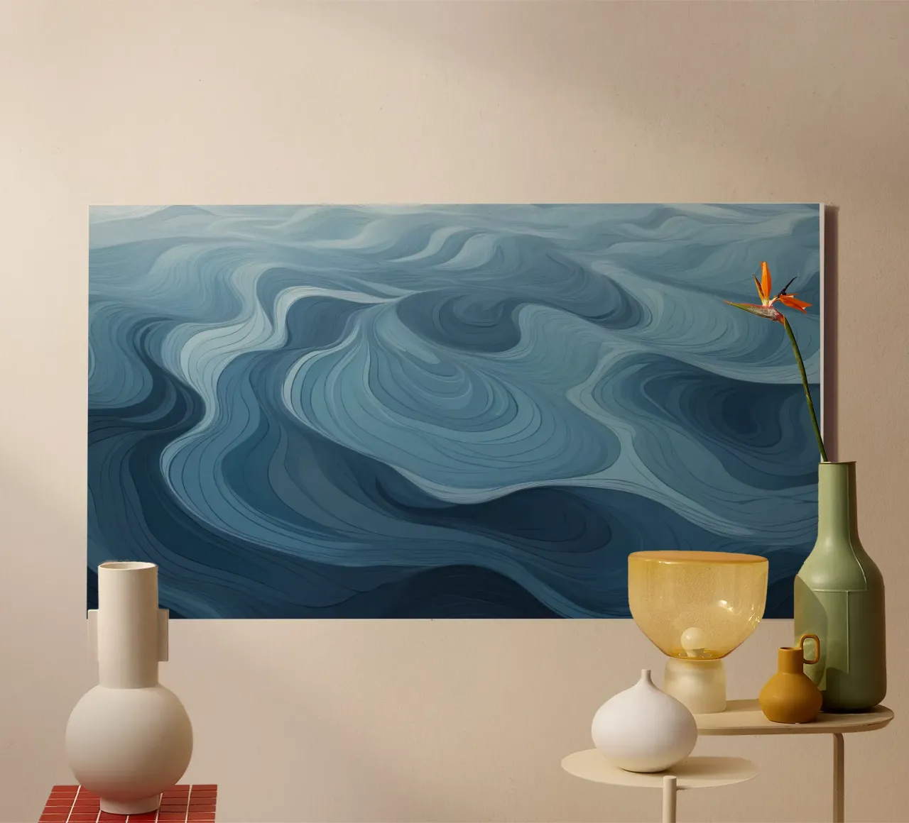 Captivating patterns of blue waves flowing together canvas by DesignDoodle