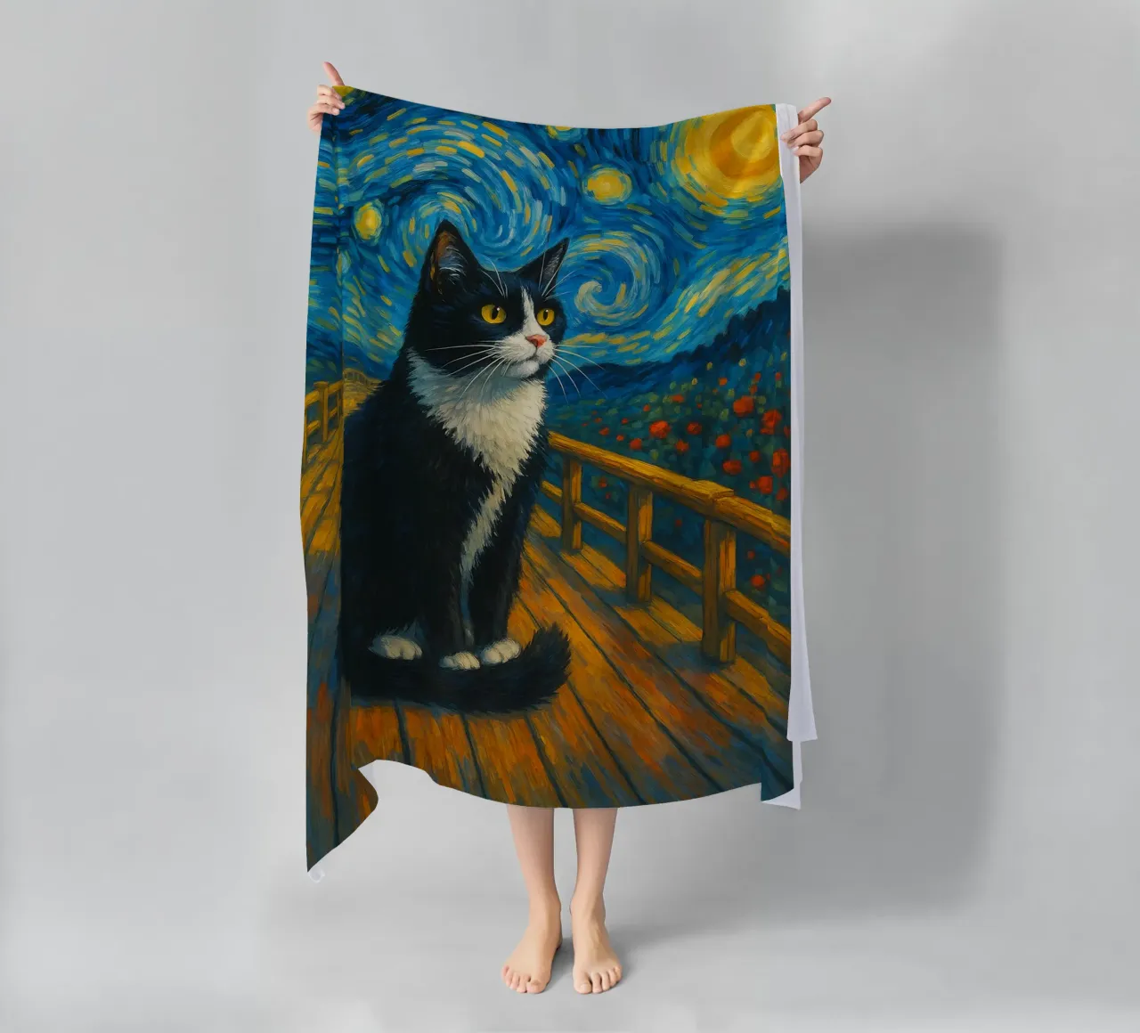 Starry Night Cat funny art design beach towel by the gondals