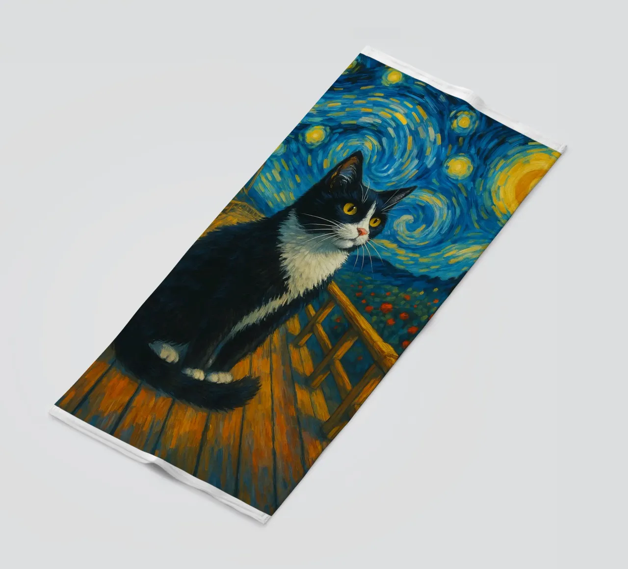 Starry Night Cat funny art design beach towel by the gondals