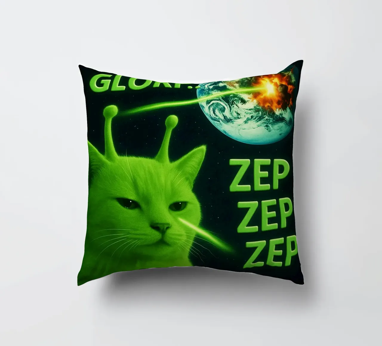 Glerp Glorp Funny Alien Cat funny art design decorative cushion by the gondals