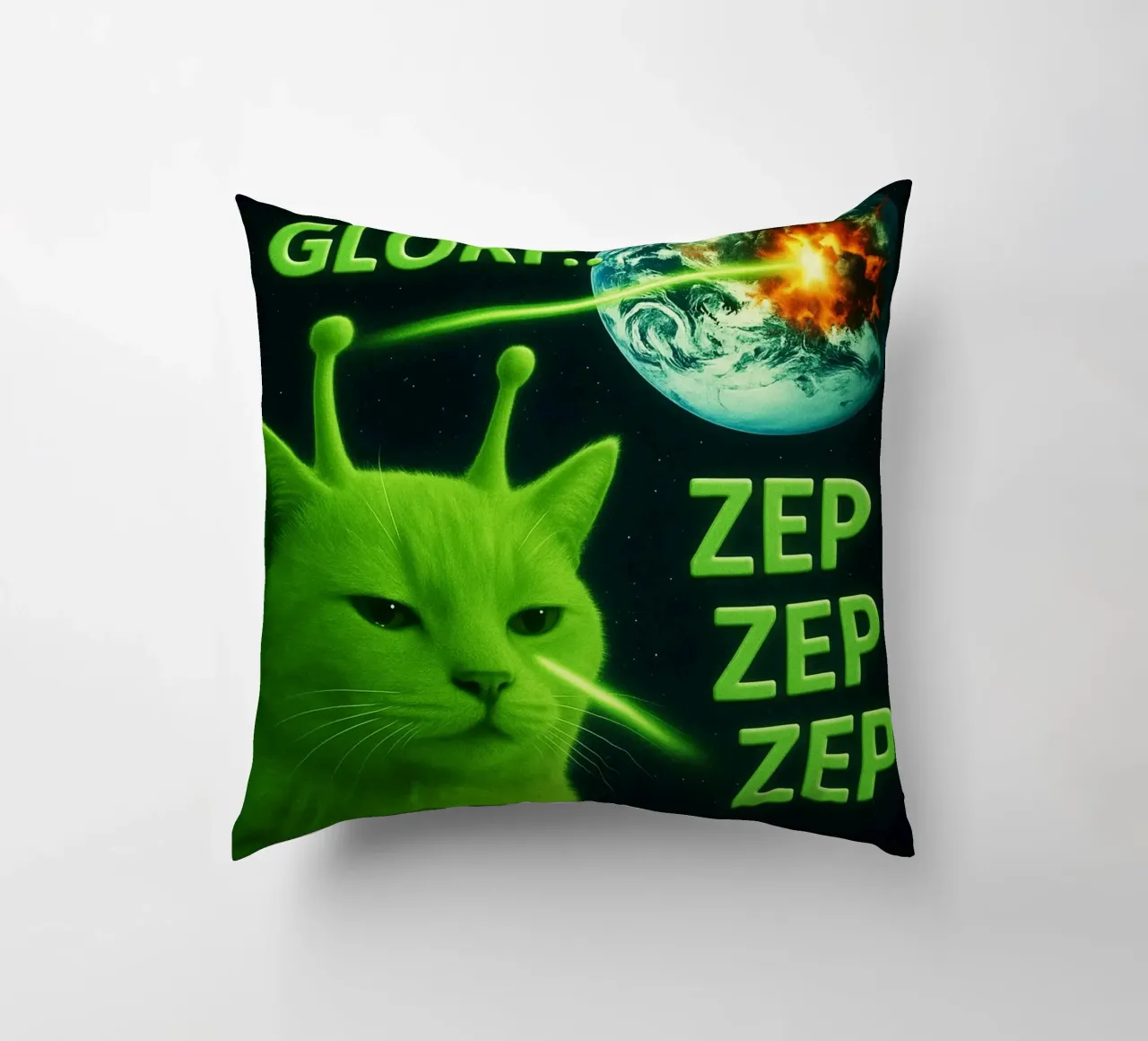 Glerp Glorp Funny Alien Cat funny art design decorative cushion by the gondals
