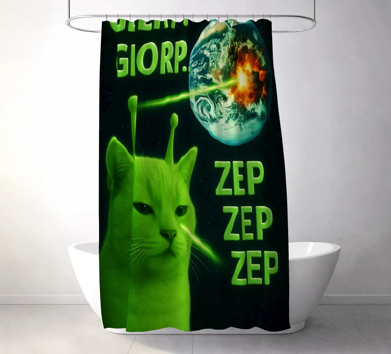 Glerp Glorp Grappige buitenaardse kat grappig kunstontwerp douchegordijn van the gondals