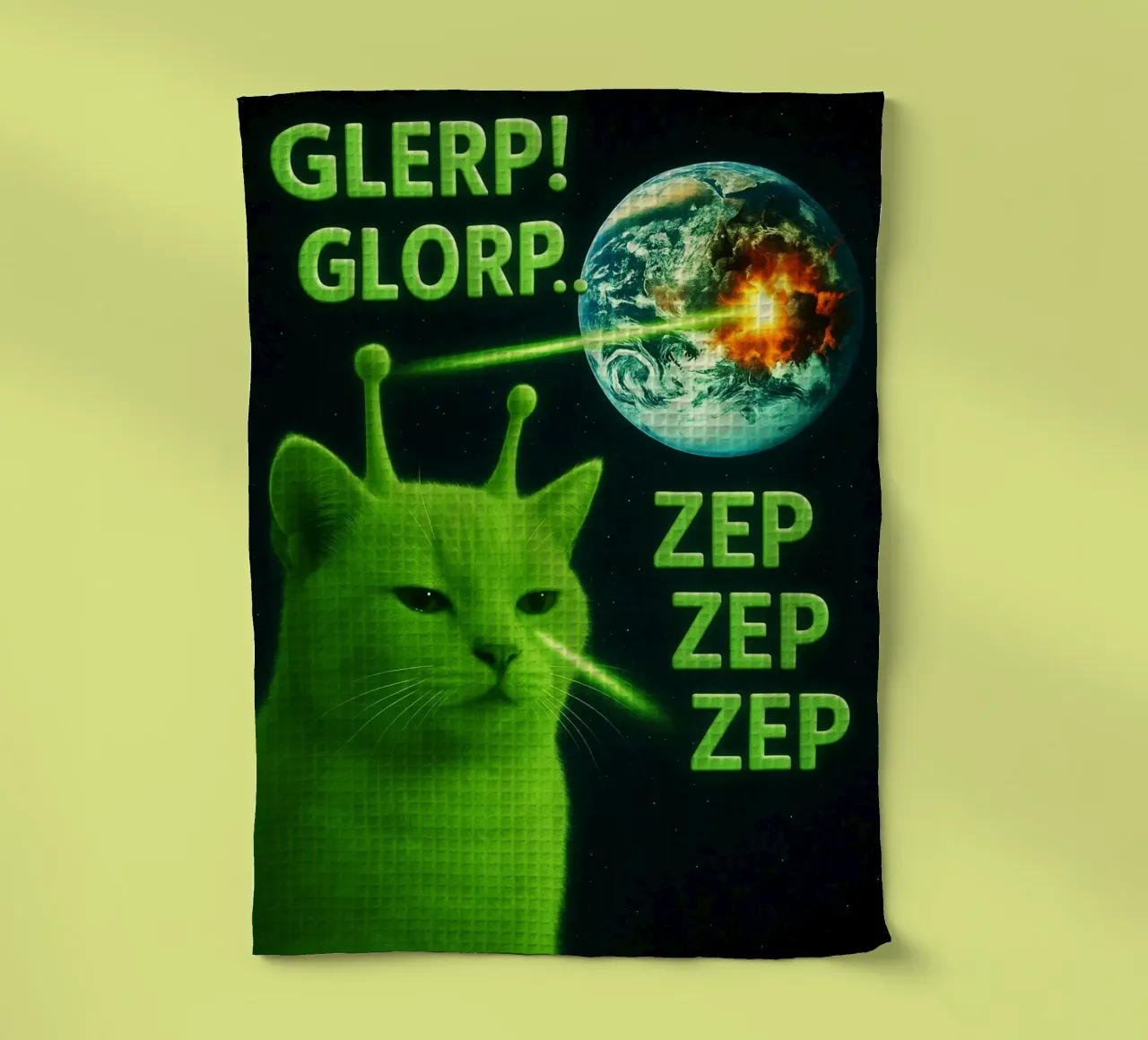 Glerp Glorp Grappige buitenaardse kat grappig kunstontwerp theedoek van the gondals