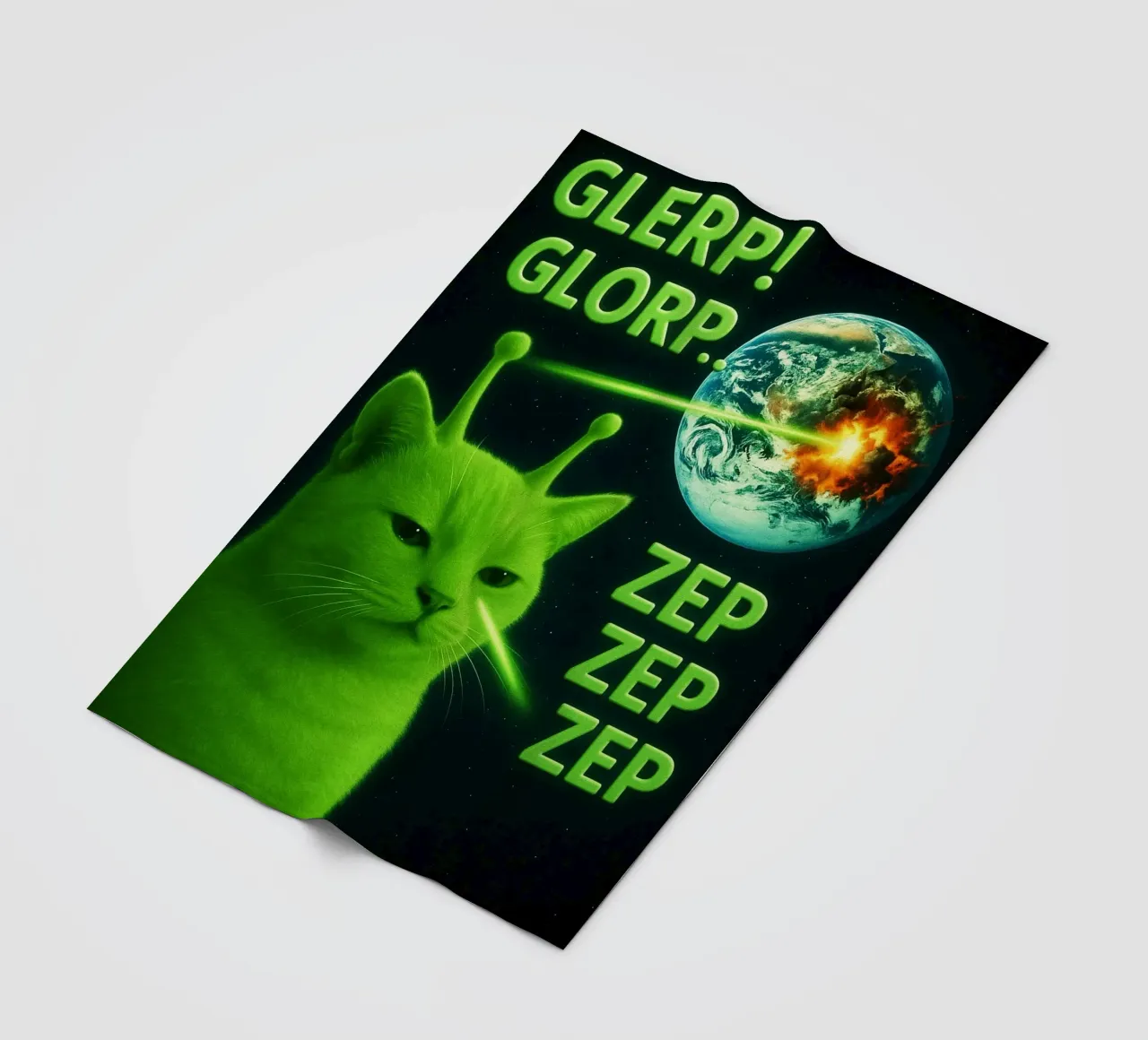 Glerp Glorp Funny Alien Cat funny art design fleece blanket by the gondals