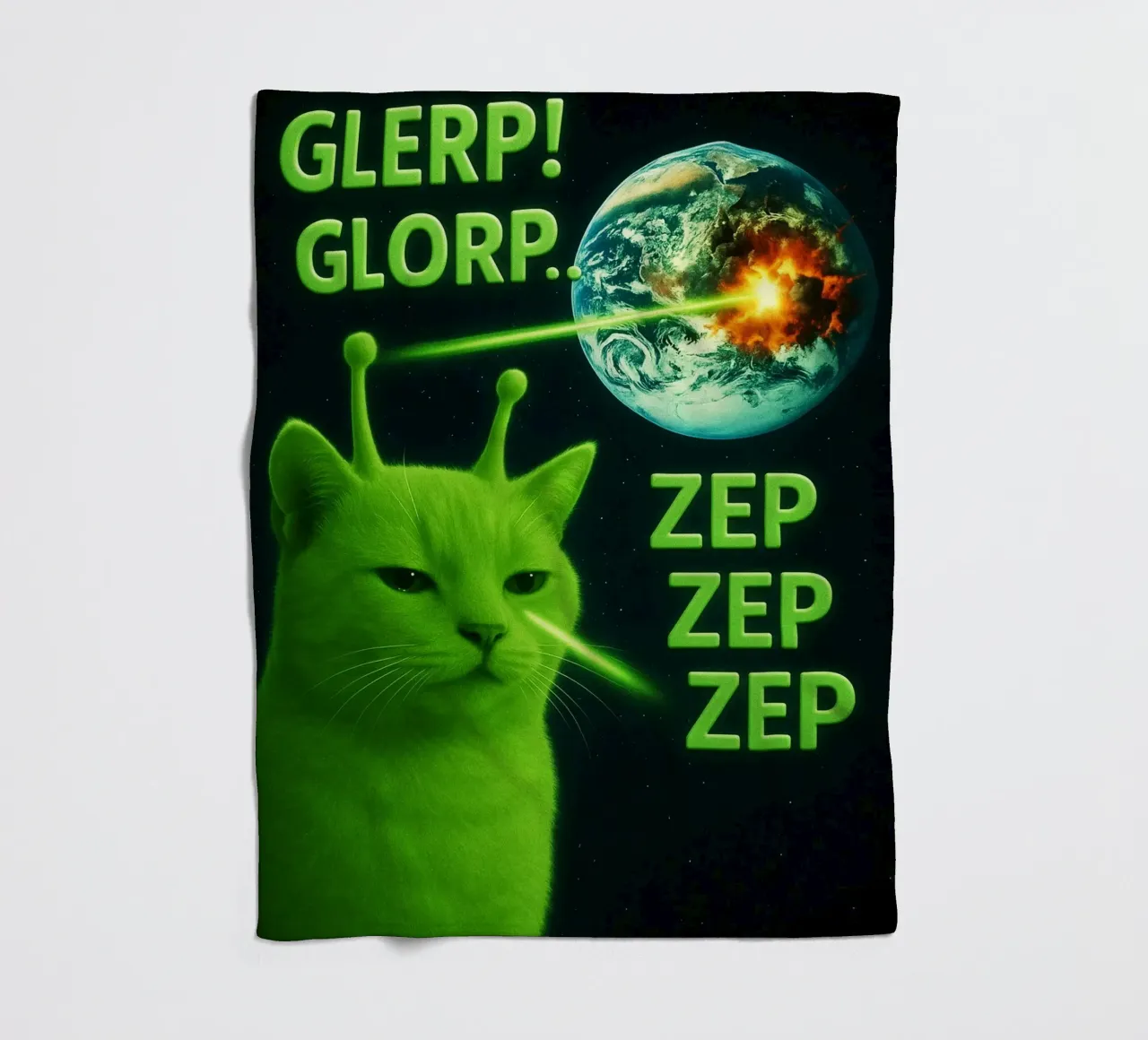 Glerp Glorp Funny Alien Cat funny art design fleece blanket by the gondals