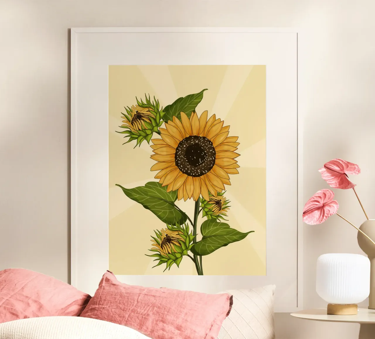 Campo di girasoli in fiore vintage poster con telaio in plastica da Mitalim Designs