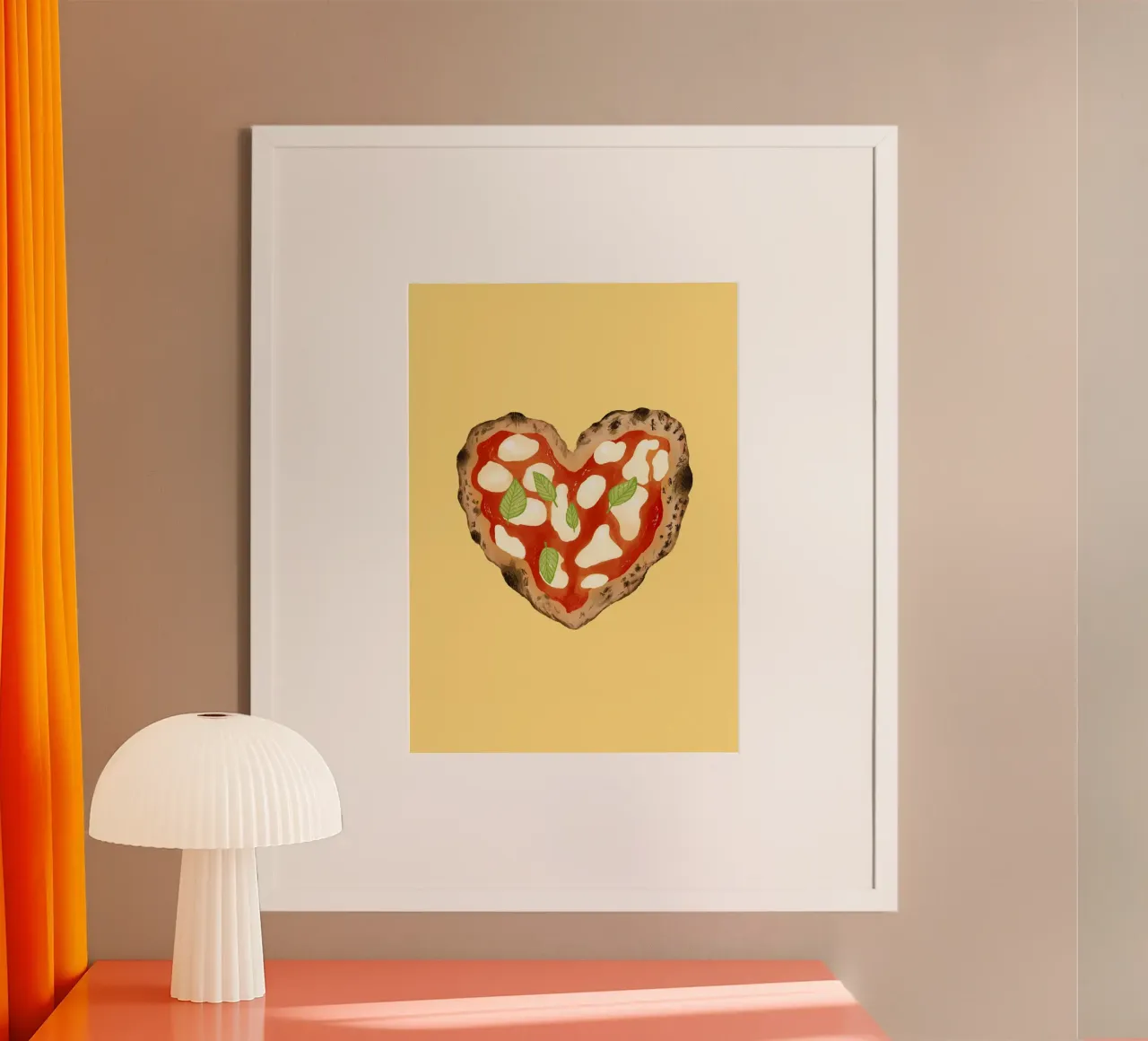 Pizza Herz Hellgelb poster con telaio in alluminio da Studio Dolci