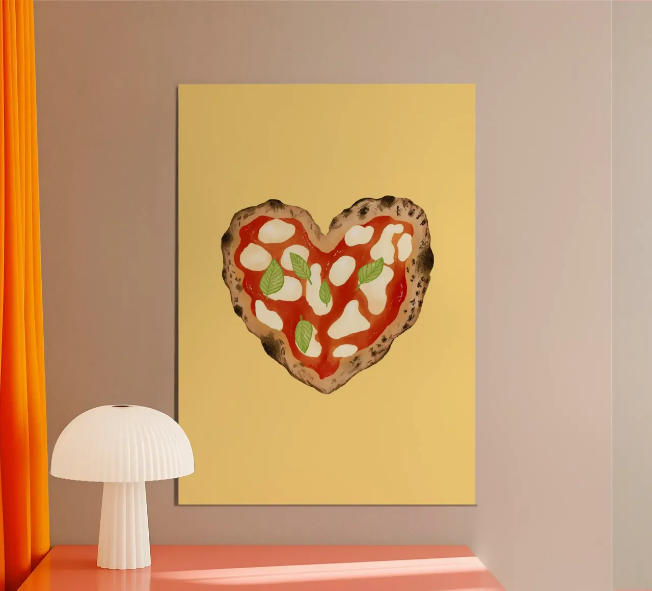 Pizza Herz Hellgelb poster con telaio in alluminio da Studio Dolci