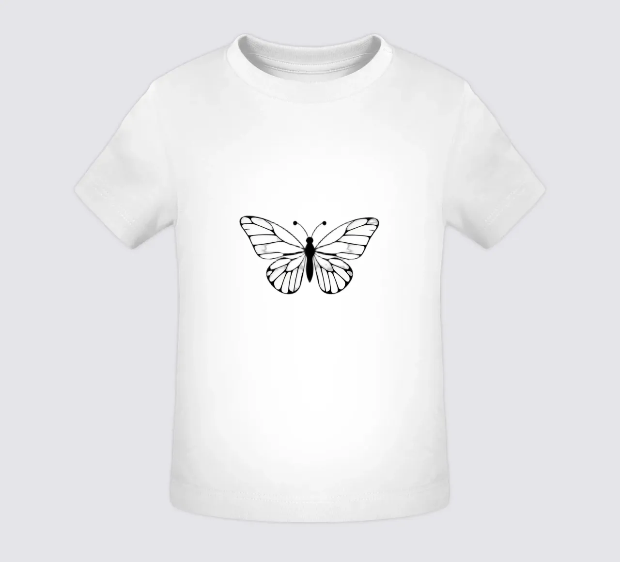 Intricate black and white butterfly illustration baby t-shirt by DesignDoodle