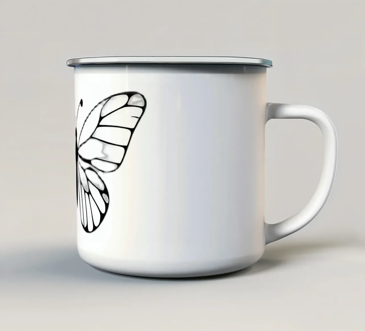 Intricata illustrazione di farfalla in bianco e nero tazza in smalto da DesignDoodle