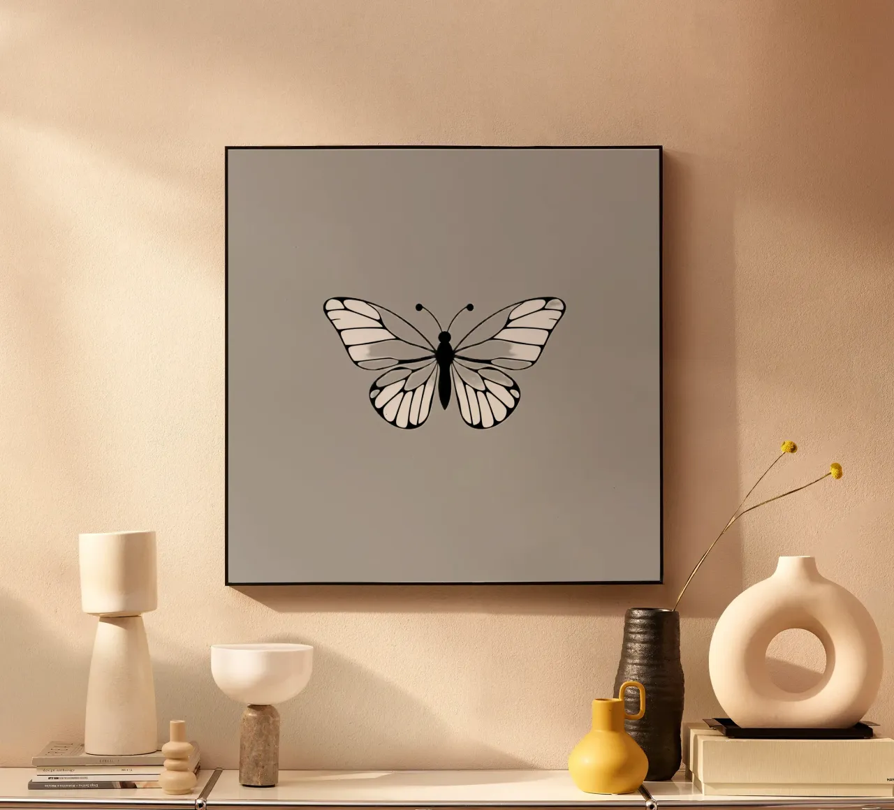 Intricata illustrazione di farfalla in bianco e nero alluminio dibond da DesignDoodle