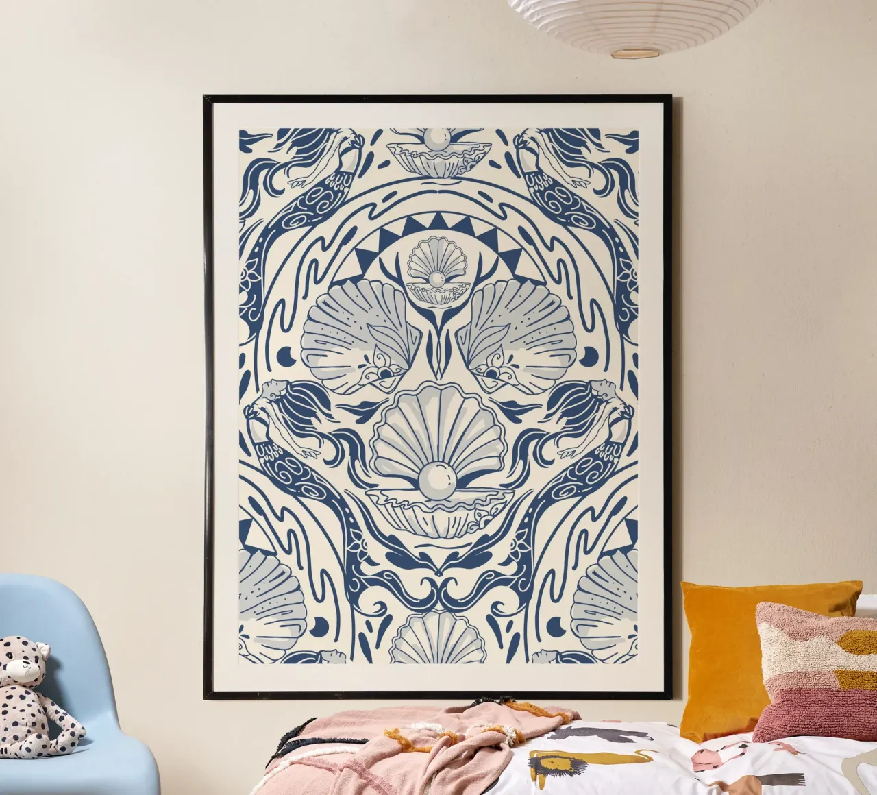 Dancing dreamy Mermaids poster with plastic frame by Mitalim Designs