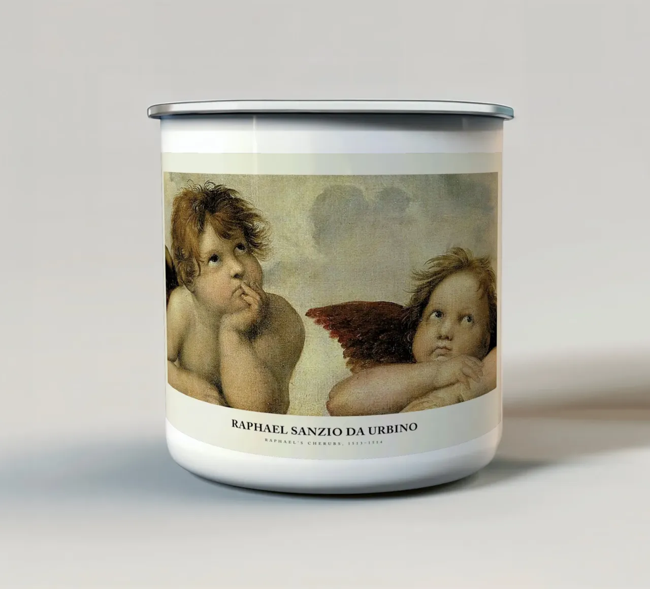 Raphael - Raphael's Cherubs taza de esmalte de Vintage by JUNIQE
