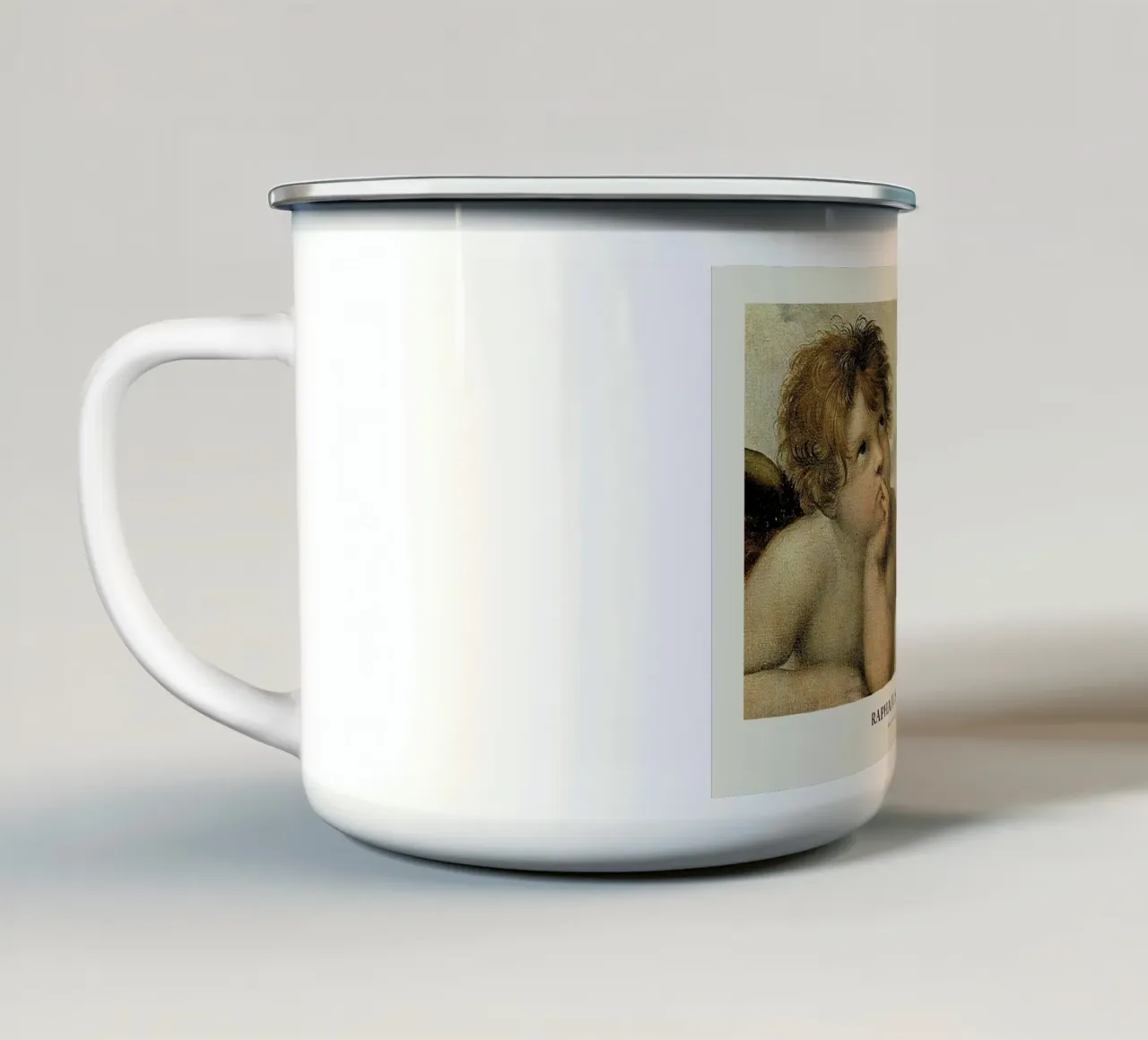 Raphael - Raphael's Cherubs taza de esmalte de Vintage by JUNIQE